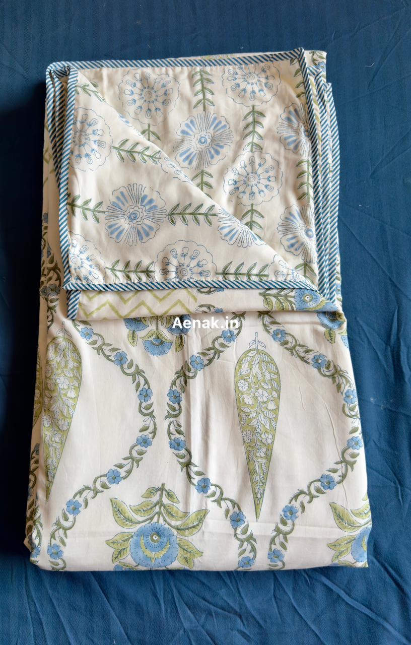 Blue Jaipuri Jaal Handblock Mulmul Cotton Reversible Dohar