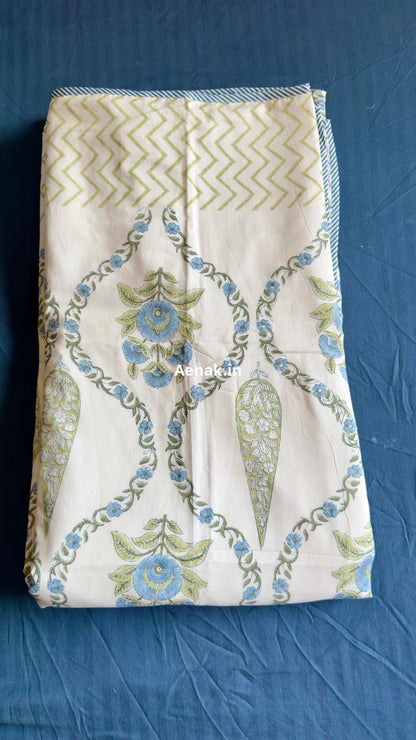 Blue Jaipuri Jaal Handblock Mulmul Cotton Reversible Dohar
