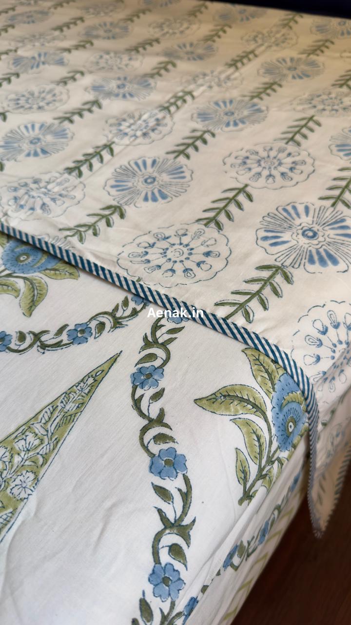 Blue Jaipuri Jaal Handblock Mulmul Cotton Reversible Dohar