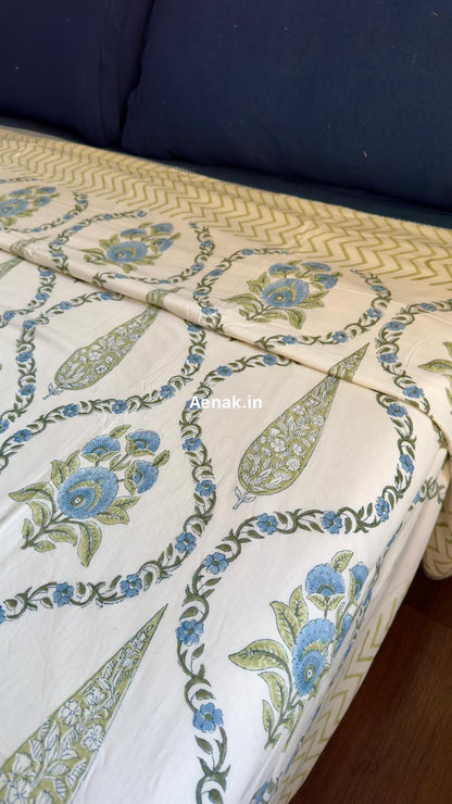 Blue Jaipuri Jaal Handblock Mulmul Cotton Reversible Dohar