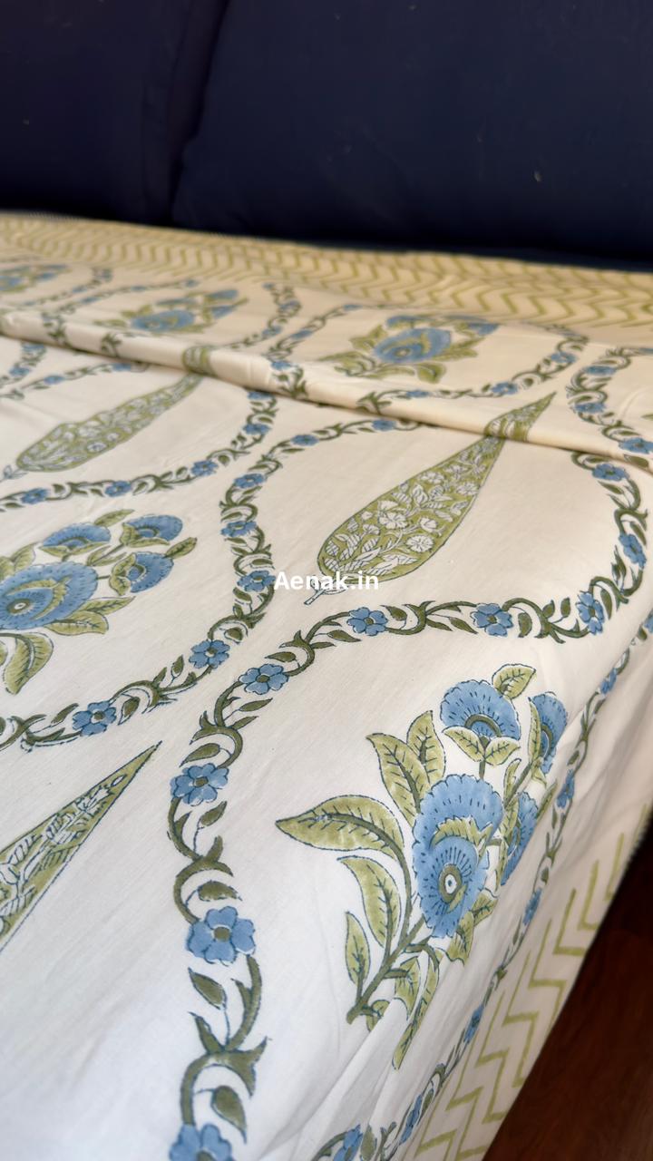 Blue Jaipuri Jaal Handblock Mulmul Cotton Reversible Dohar
