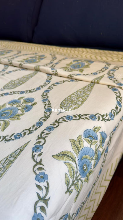Blue Jaipuri Jaal Handblock Mulmul Cotton Reversible Dohar