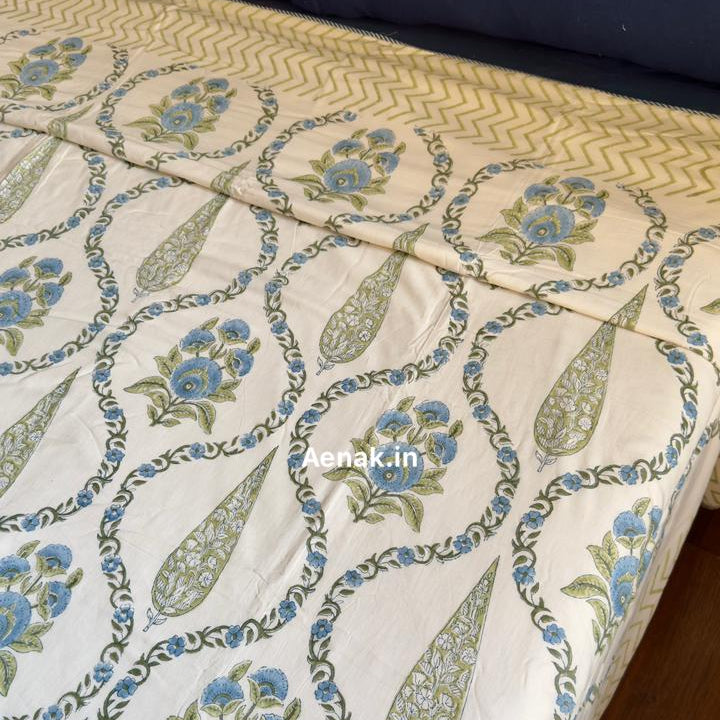 Blue Jaipuri Jaal Handblock Mulmul Cotton Reversible Dohar