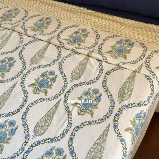 Blue Jaipuri Jaal Handblock Mulmul Cotton Reversible Dohar