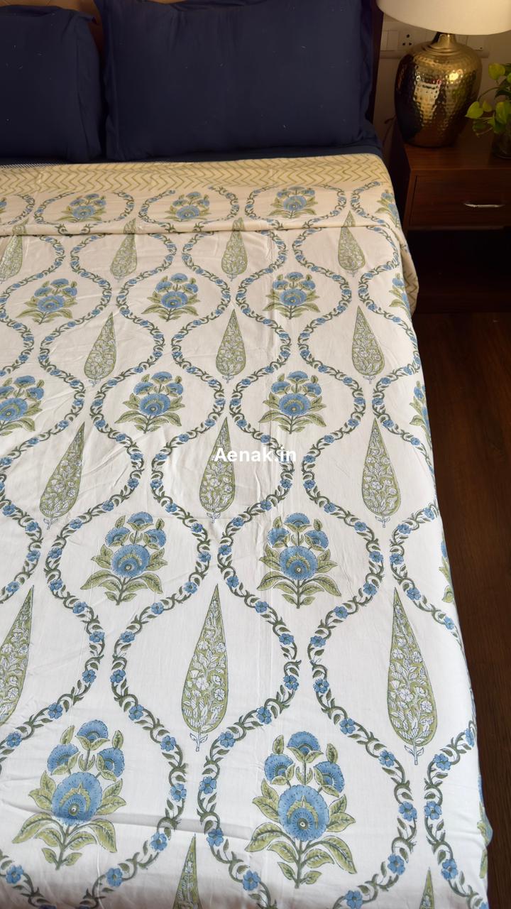 Blue Jaipuri Jaal Handblock Mulmul Cotton Reversible Dohar