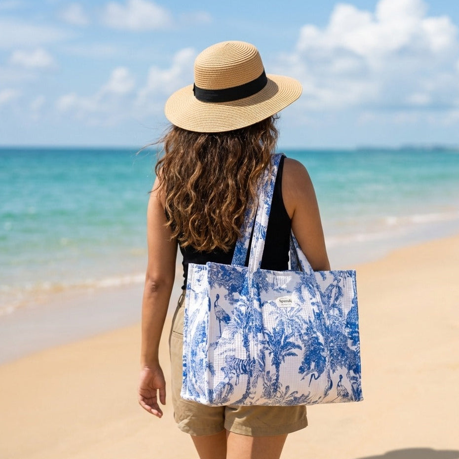 Blue Jungle Quilted Cotton Travel Bag + Vanity Pouch