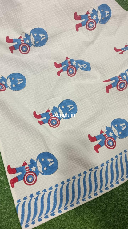 Captain America Handblock Waffle Cotton Bathing Towel