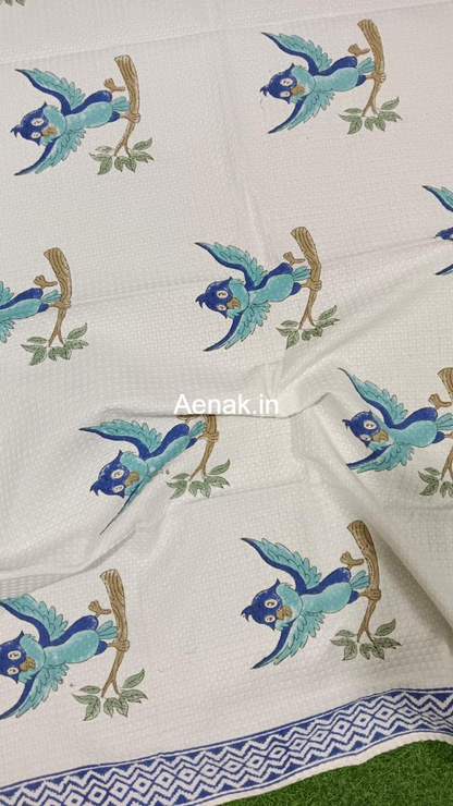 Happy Sparrow Handblock Waffle Cotton Bathing Towel