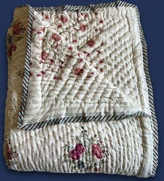 Kashmiri Boota Handblock Reversible Mulmul Cotton Quilt