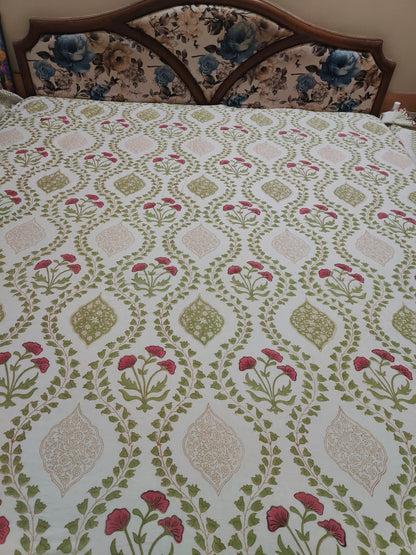 Red Poppy Handblock Mulmul Cotton Reversible Dohar