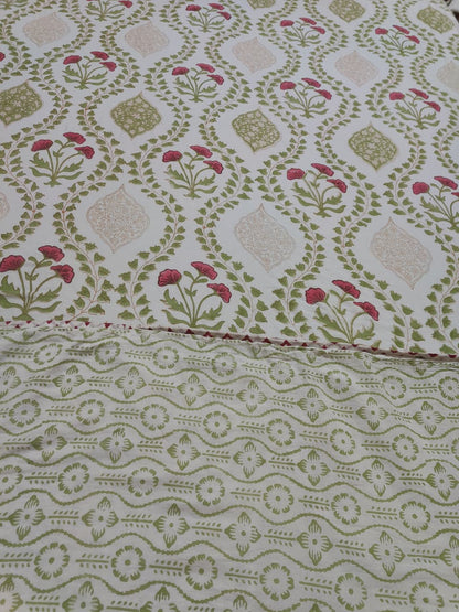 Red Poppy Handblock Mulmul Cotton Reversible Dohar