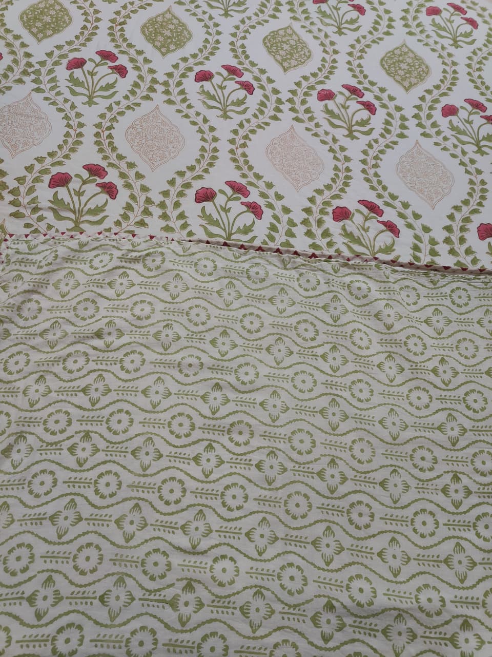 Red Poppy Handblock Mulmul Cotton Reversible Dohar