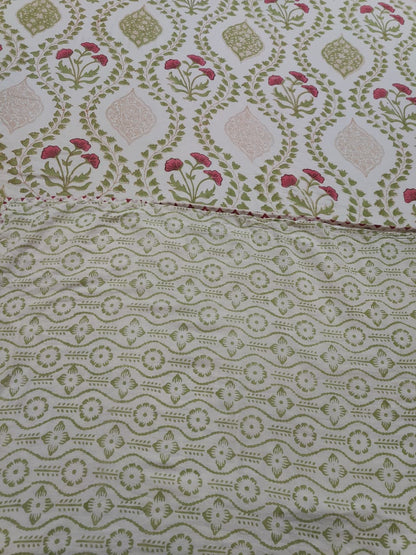 Red Poppy Handblock Mulmul Cotton Reversible Dohar