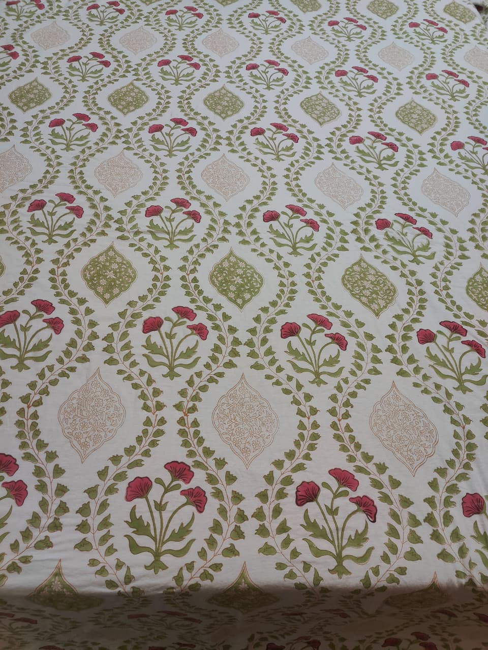 Red Poppy Handblock Mulmul Cotton Reversible Dohar