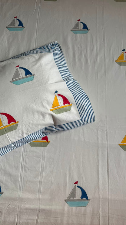 The Little Skipper Handblock Premium Cotton Bedsheet Set
