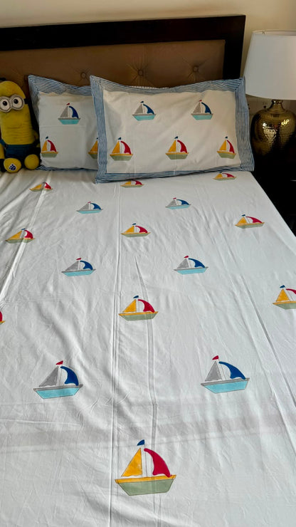 The Little Skipper Handblock Premium Cotton Bedsheet Set
