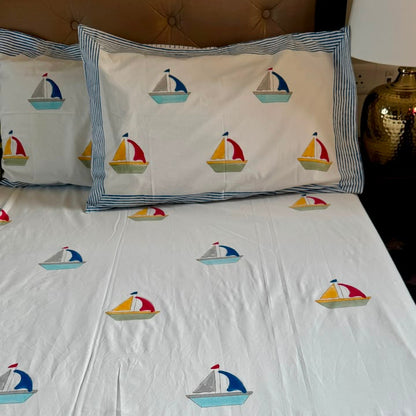 The Little Skipper Handblock Premium Cotton Bedsheet Set