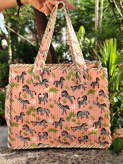 Zebra Print Kids Essential Bag (Peach Base)