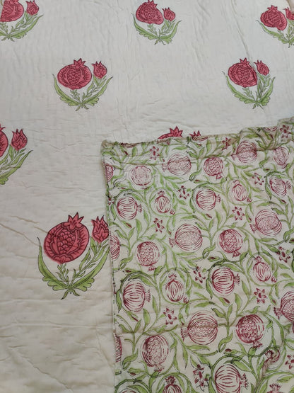 Red Anaar Baag Handblock Reversible Mulmul Cotton Quilt