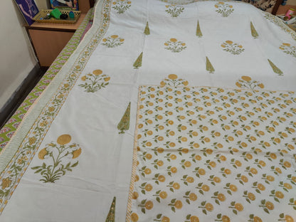 Yellow Dahlia Handblock Mulmul Cotton Reversible Dohar