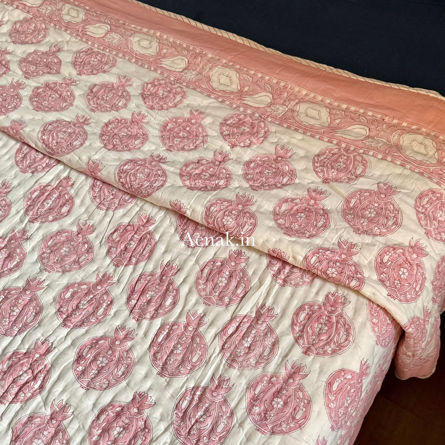 Pink Anaar Handblock Reversible Mulmul Cotton Quilt
