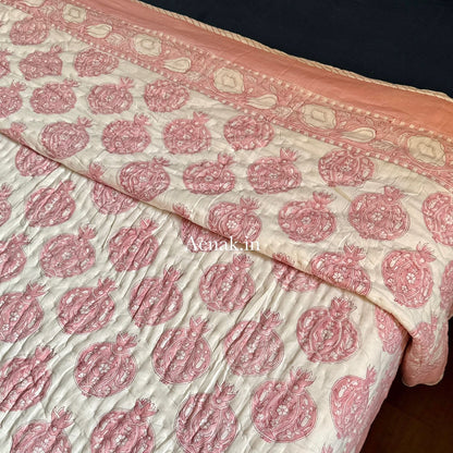 Pink Anaar Handblock Reversible Mulmul Cotton Quilt