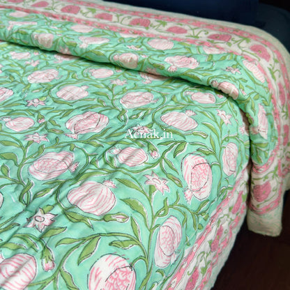 Anaar Baag Handblock Reversible Mulmul Cotton Quilt