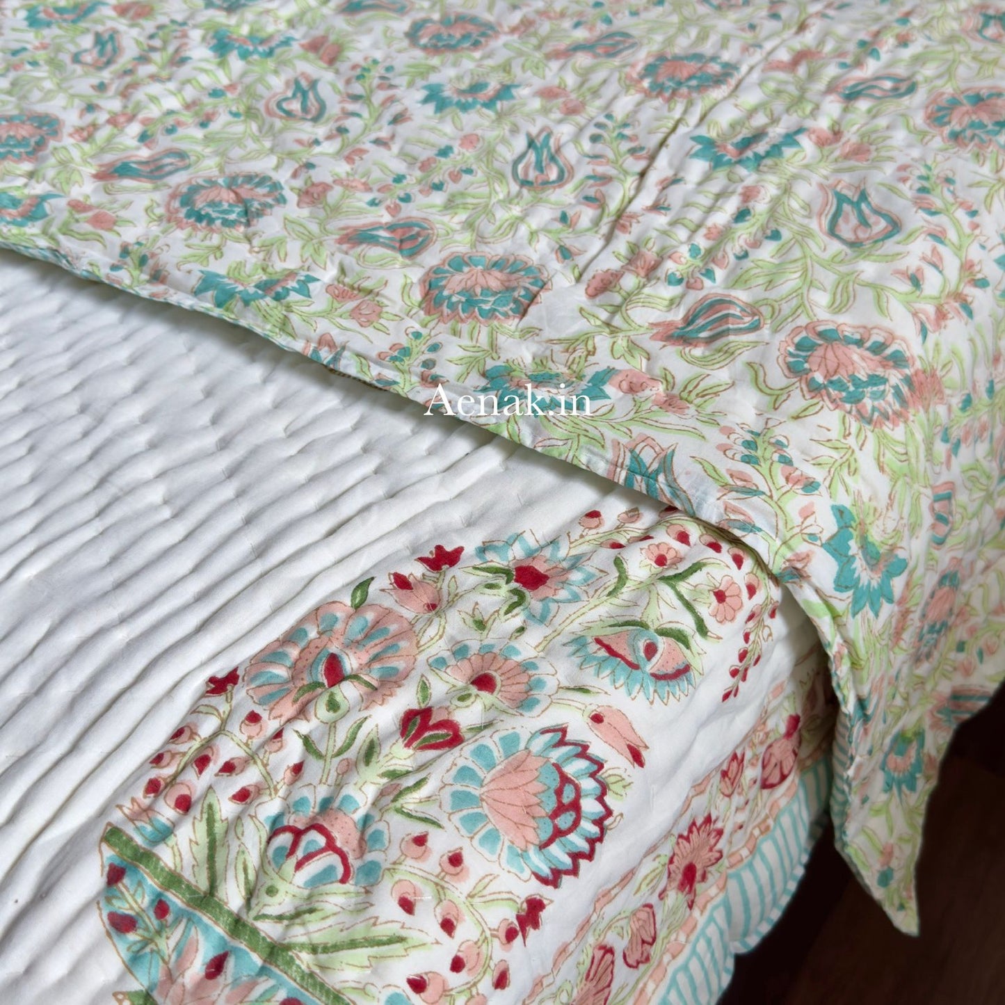 Pink Kairi Handblock Reversible Mulmul Cotton Quilt