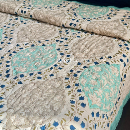 Blue Jaal Handblock Reversible Mulmul Cotton Quilt
