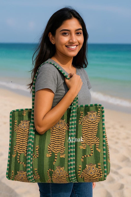 Green Tiger Quilted Cotton Travel Bag
