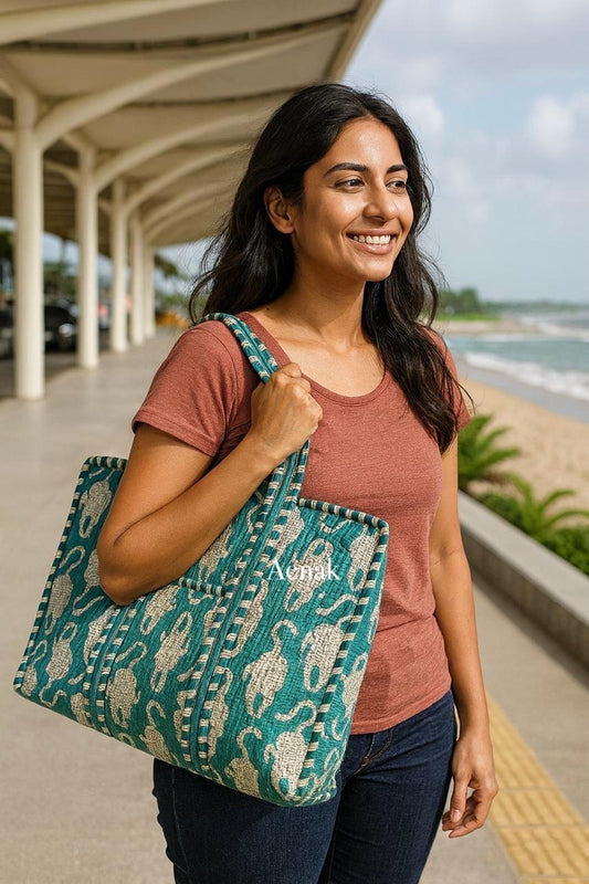 White Tiger Quilted Cotton Travel Bag