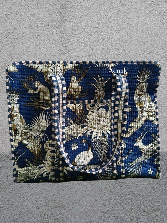 White Phool And Tiger Quilted Cotton Travel Bag