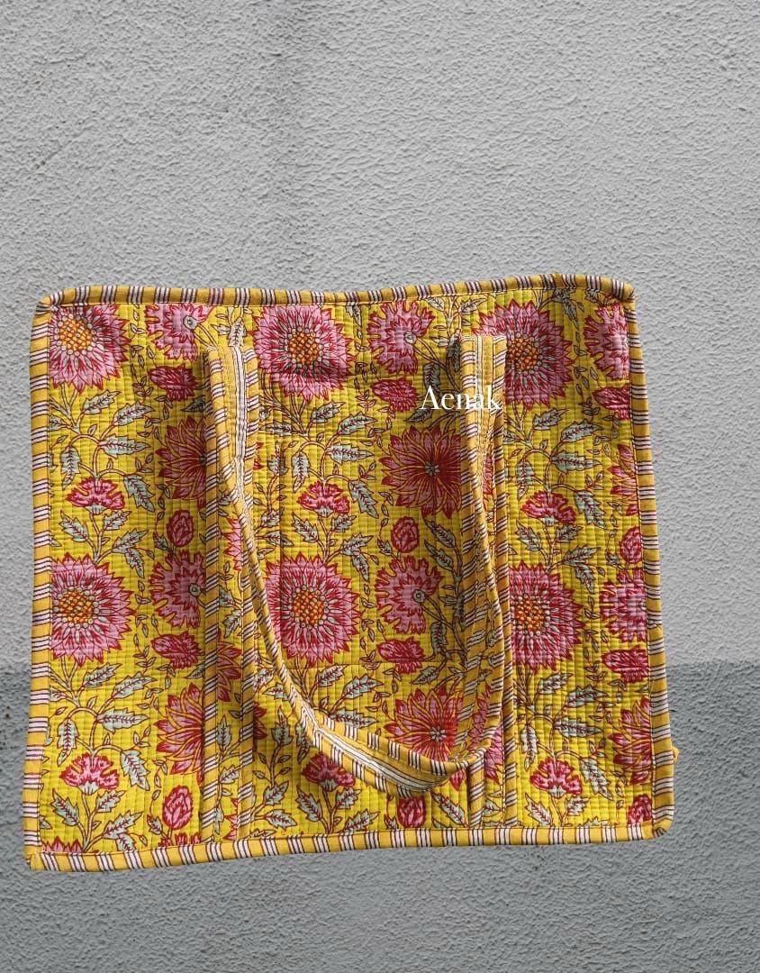 Peach Sunflower Quilted Cotton Zipper Travel Bag