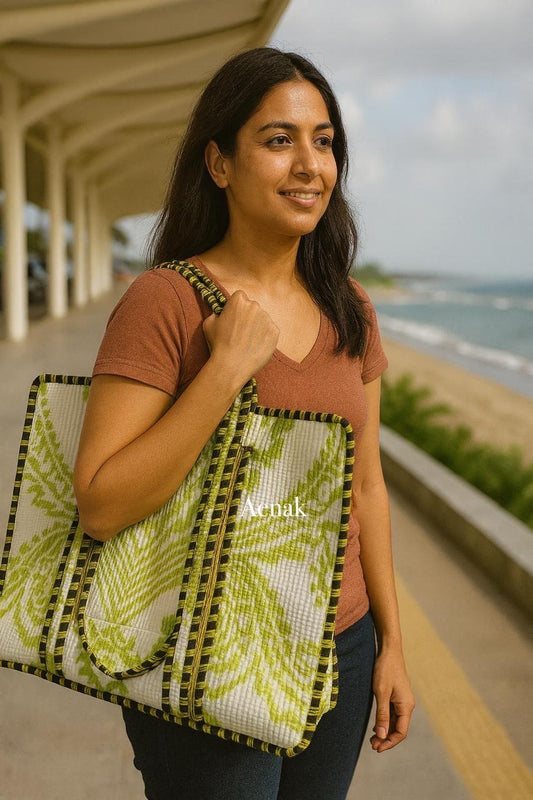 Green Quilted Cotton Travel Bag