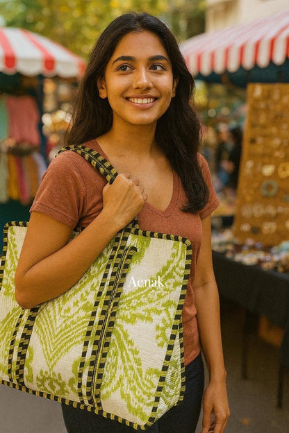 Green Quilted Cotton Zipper Travel Bag