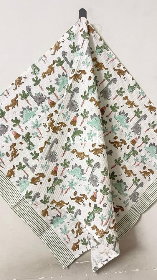 Dinosaur Handblock Printed Waffle Cotton Bathing Towel