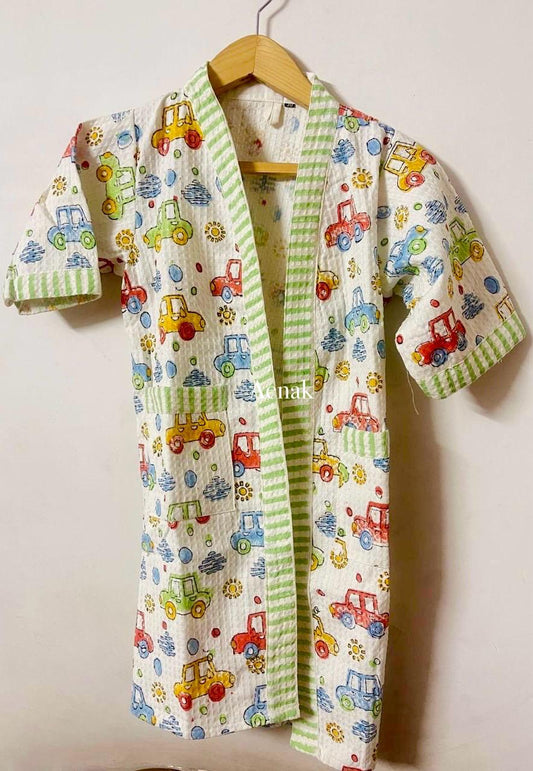 Car Printed Handblock Cotton Bathrobe