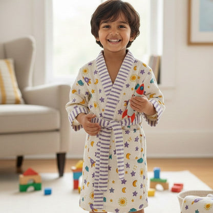 Sun, Star & Moon Handblock Cotton Bathrobe