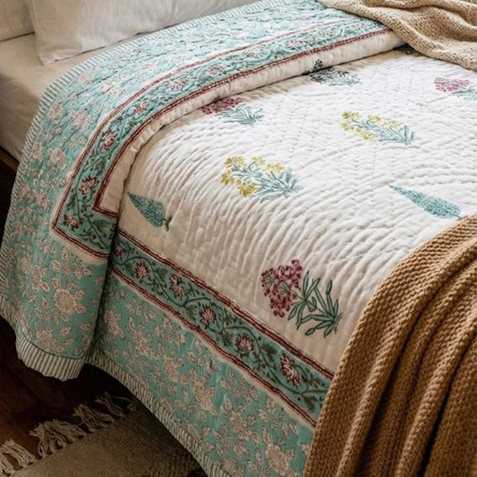Madhumati Handblock Reversible Mulmul Cotton Quilt
