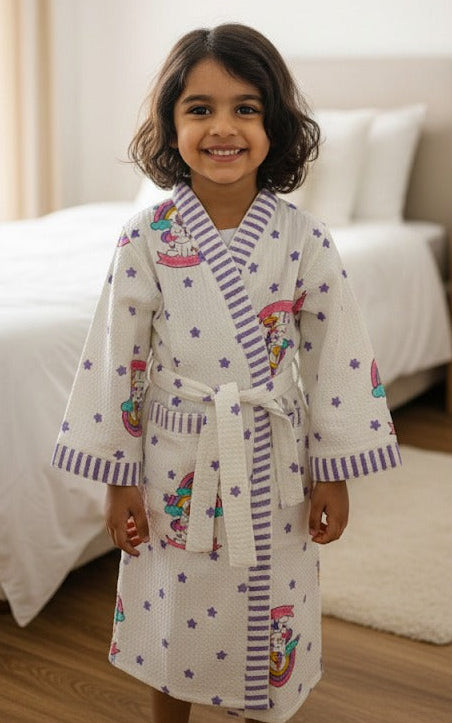 Unicorn Handblock Cotton Bathrobe