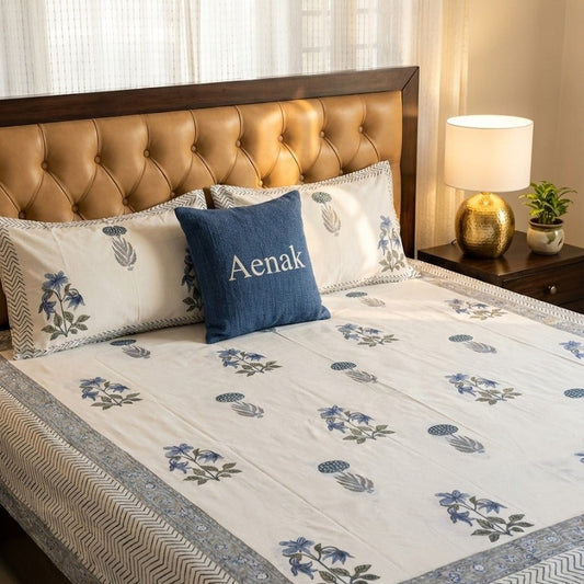 Neel Pushp Handblock Premium Cotton Bedsheet Set