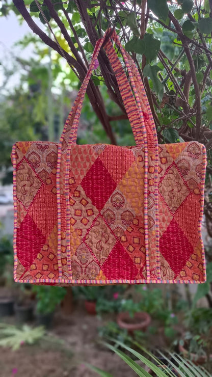 Jaipuri Quilted Cotton Zipper Travel Bag