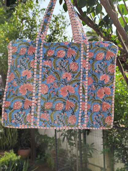 Orange Garden Quilted Cotton Zipper Travel Bag