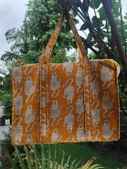 Orange Tiger Quilted Cotton Zipper Travel Bag