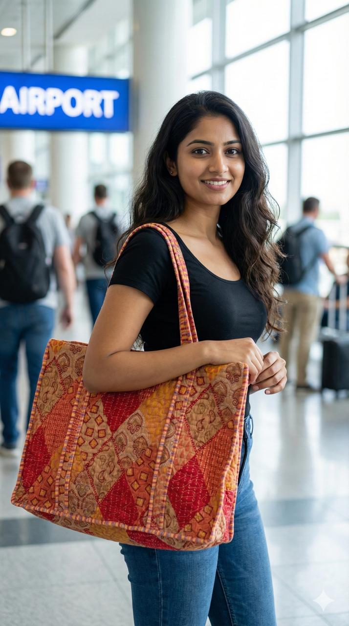 Jaipuri Quilted Cotton Zipper Travel Bag