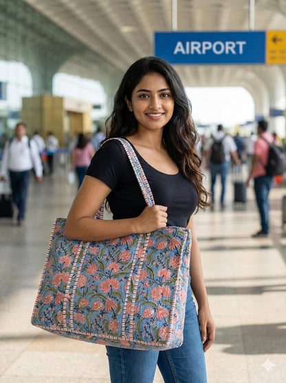 Orange Garden Quilted Cotton Zipper Travel Bag