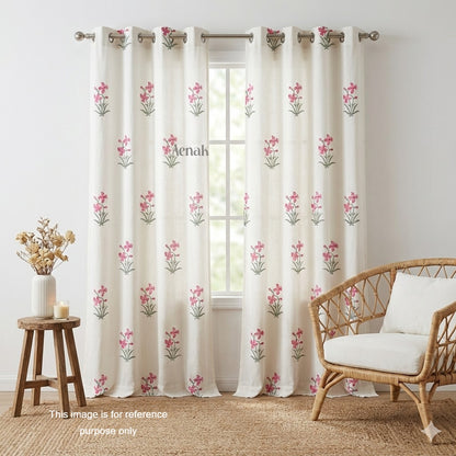 Pink Periwinkle Eyelet Handblock Curtain