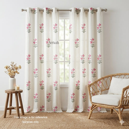 Pink Periwinkle Eyelet Handblock Curtains