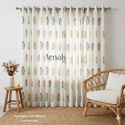 Pink & Blue Madhumati Eyelet Handblock Curtains