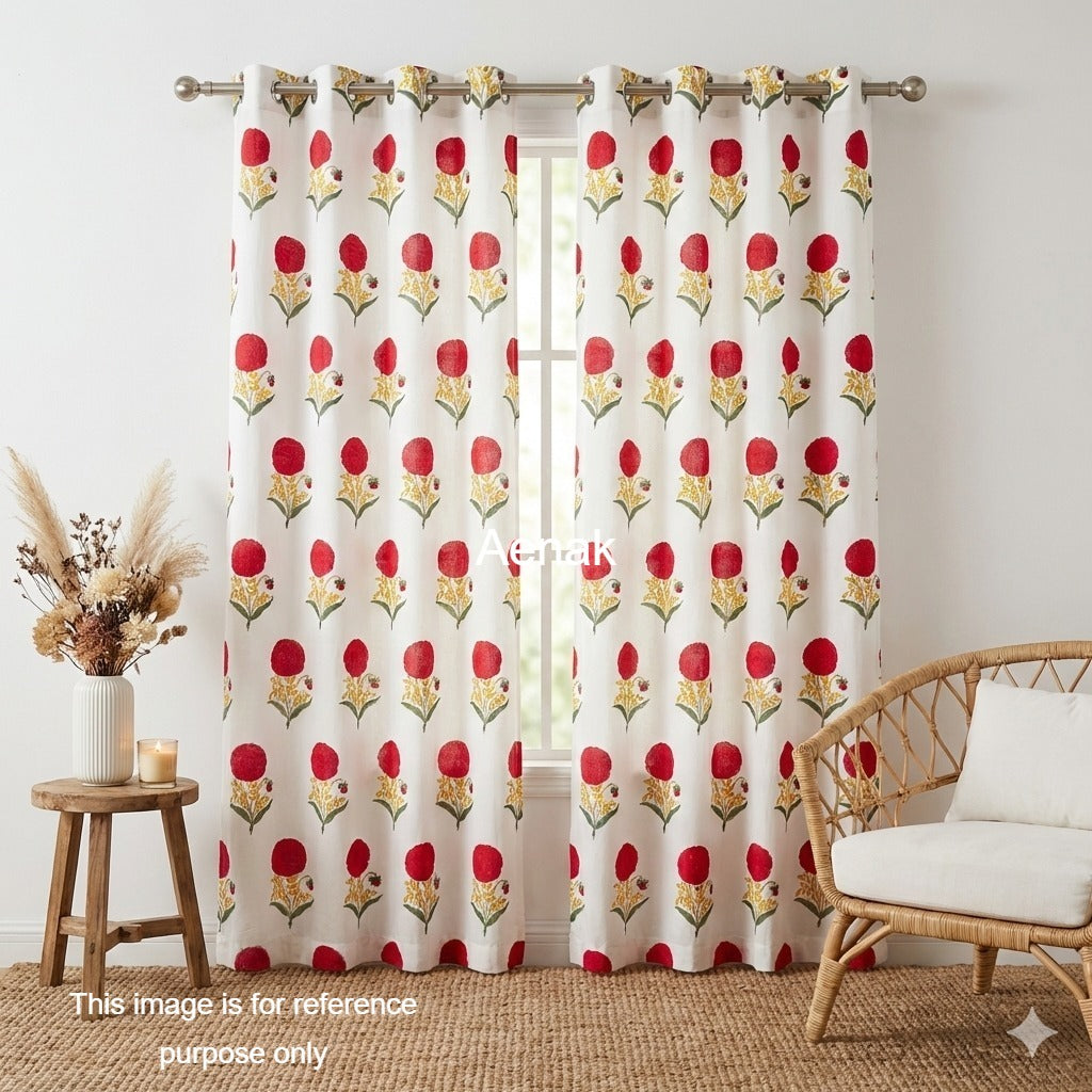 Red Marigold Handblock Curtains